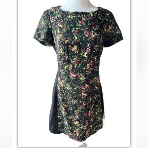 Xhilaration Size Small Multi Floral Print Splatter Dress With Black Panels
